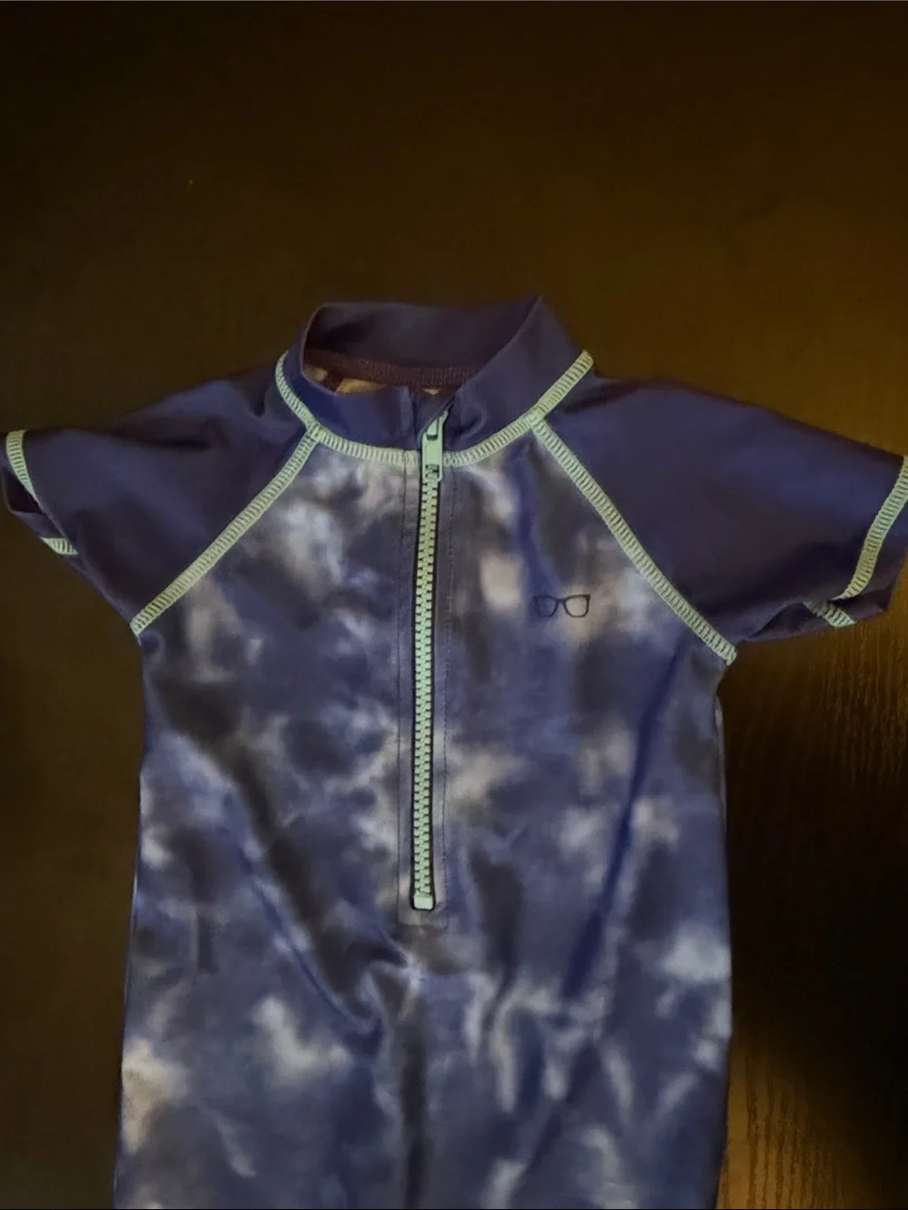 Blue Tie-Dye Short Sleeve Zippered Kids Rash Guard